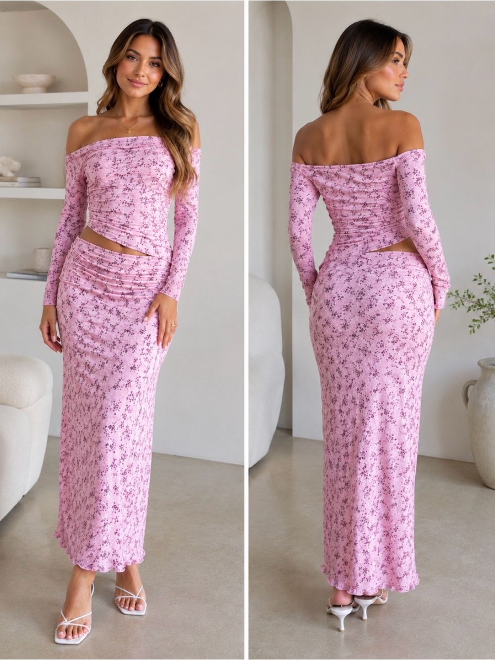 Anko Pink Floral Mesh Top & Maxi Skirt Set Size 8/10 NWT